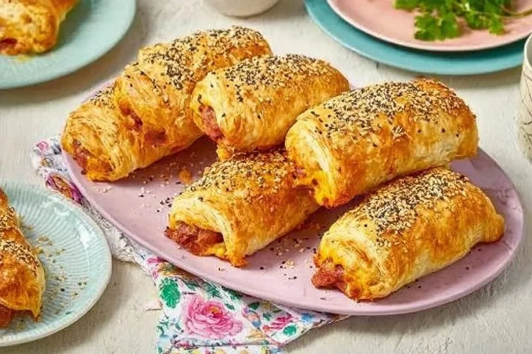 Delicious bacon egg cheese pastry on a plate fresh from the oven