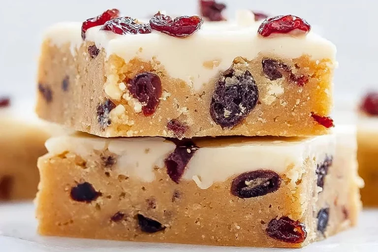 Homemade blondies with chocolate chips and nuts on a wooden table.
