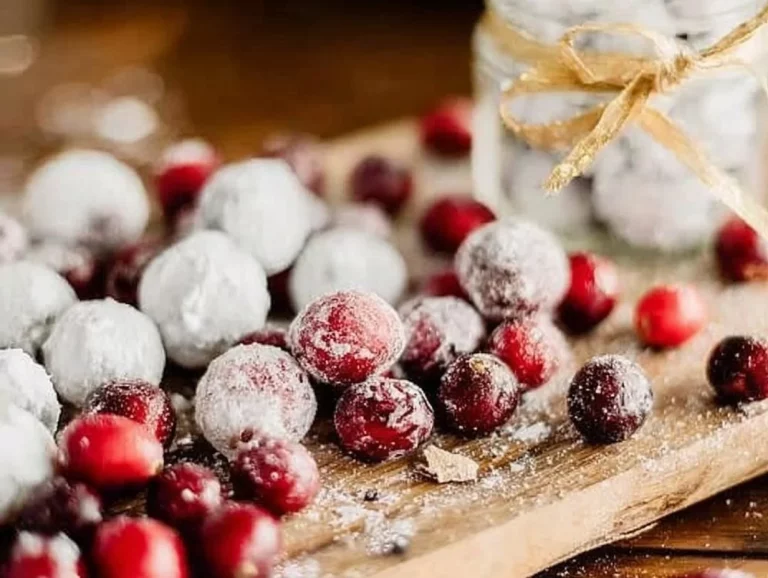 Delicious bowl of homemade candied cranberries with a festive garnish