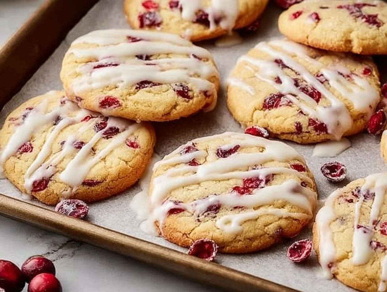 Chewy Christmas cranberry orange cookies with festive decorations