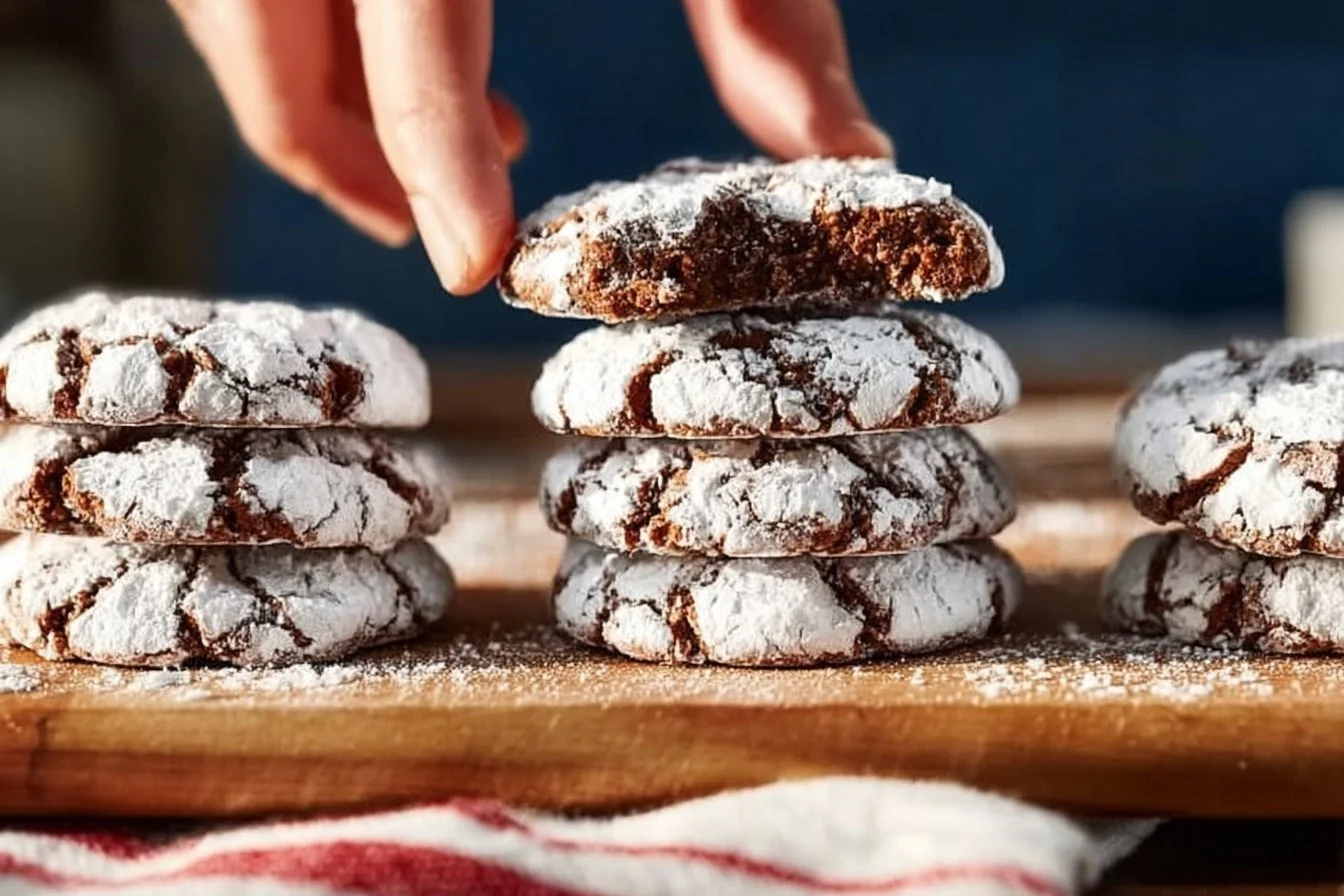 Delicious chocolate crinkle cookies coated in powdered sugar.