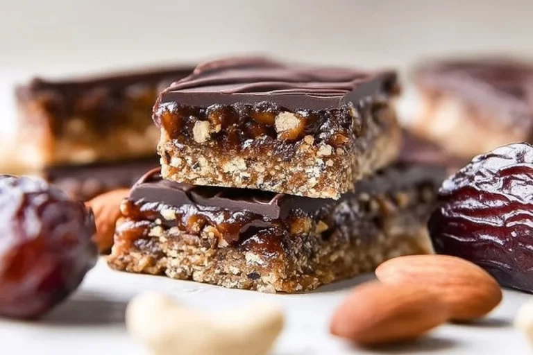 Homemade chocolate date nut bars loaded with nuts and rich chocolate