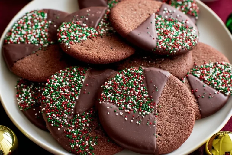 Delicious chocolate shortbread cookies on a plate, ready to be enjoyed.