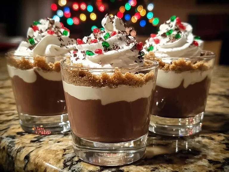 Christmas Chocolate Kahlua Baileys pudding shots served in festive cups