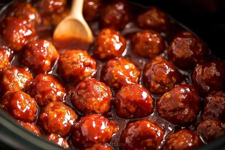 Cranberry BBQ Crockpot Meatballs served in a dish with garnishes
