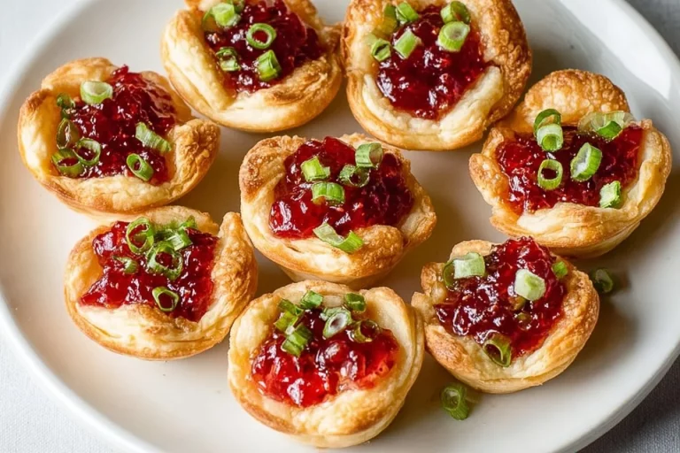 Cranberry cream cheese appetizer bites on a festive platter