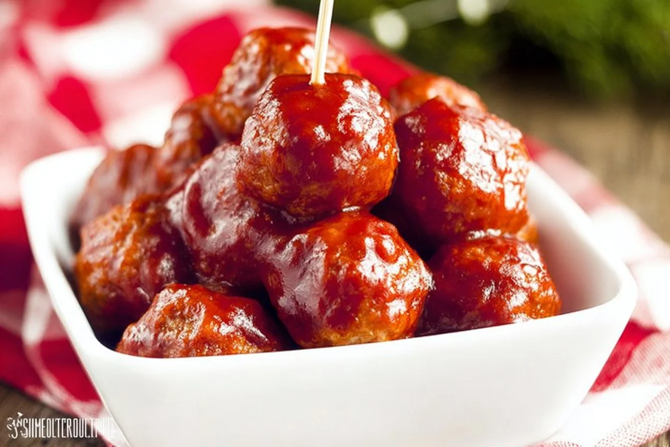Delicious cranberry crockpot meatballs served in a bowl