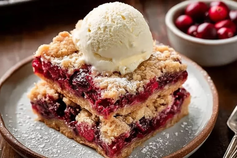 Delicious cranberry crumb bars topped with a golden crumb topping