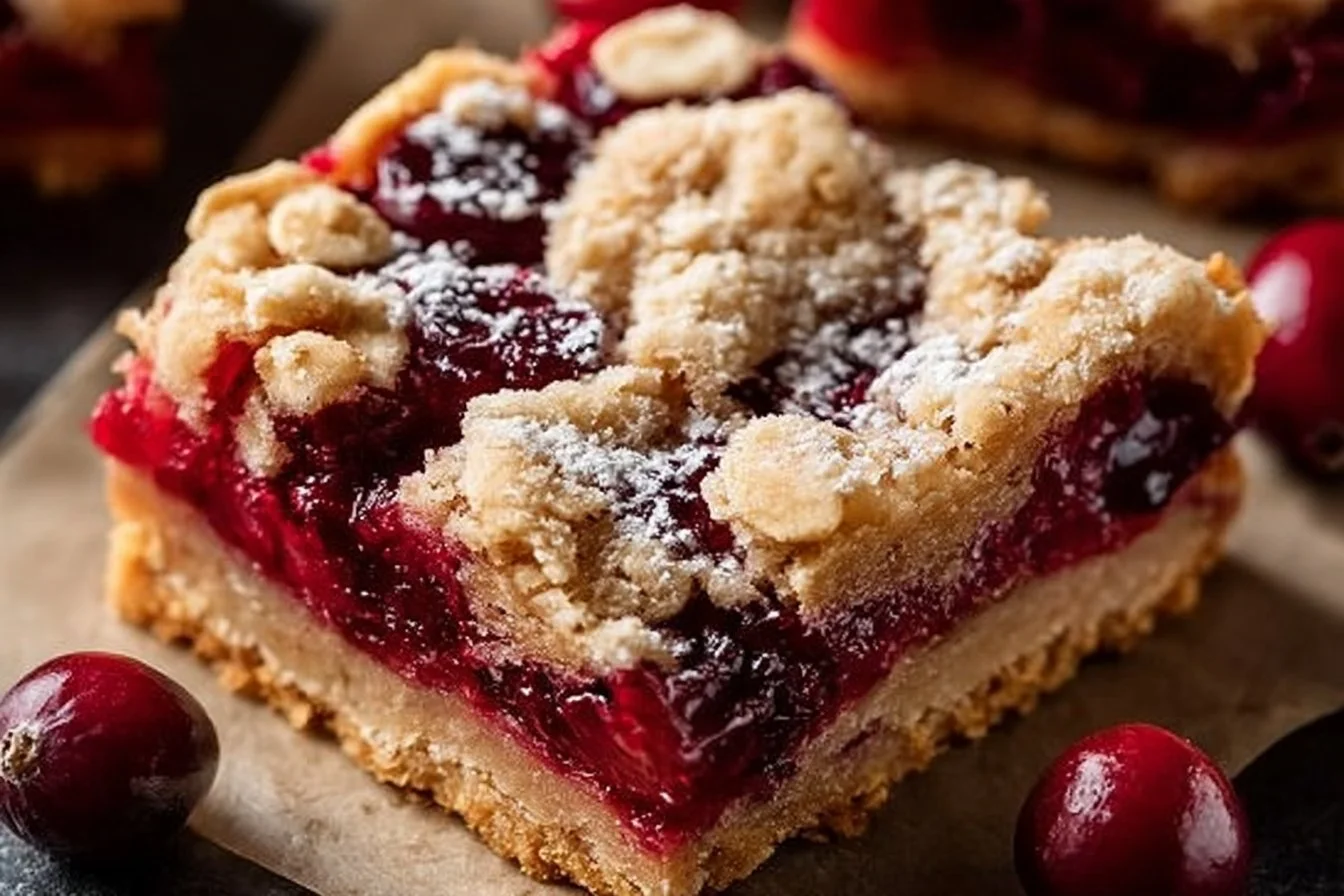 Delicious homemade Cranberry Crumble Bars with a buttery crumble topping
