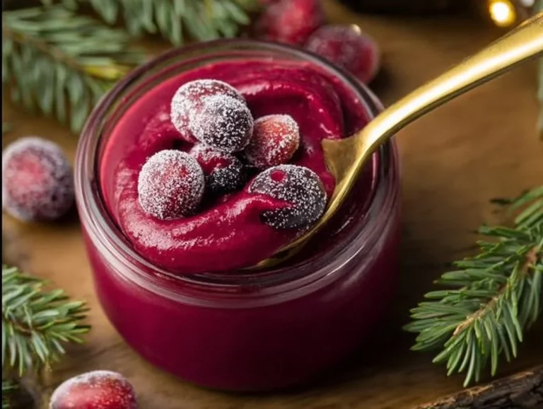 Delicious cranberry curd in a jar, perfect for desserts and spreads.