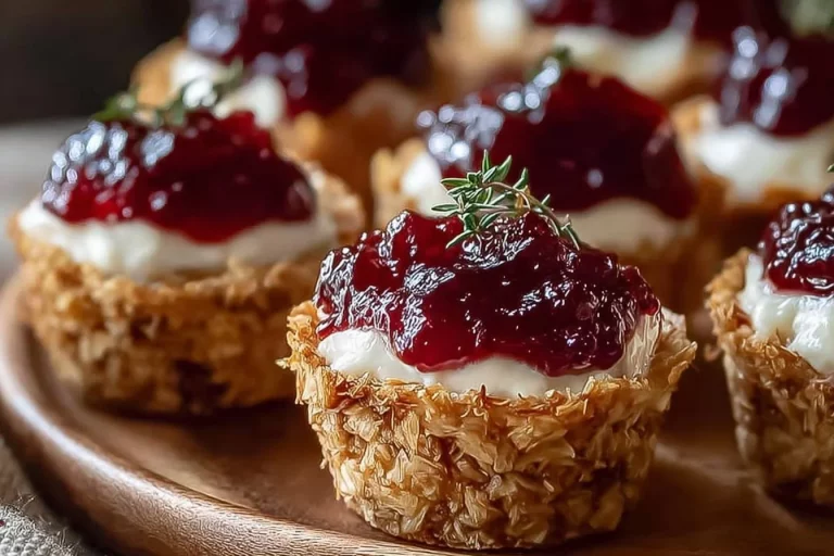 Delicious cranberry hot pepper jelly cups with cream cheese topping