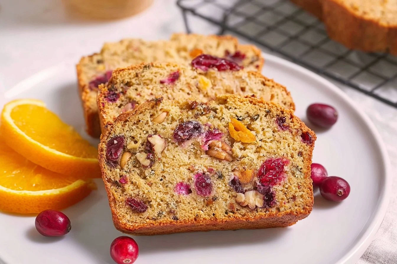 Freshly baked Cranberry Orange Bread with vibrant cranberries and orange zest