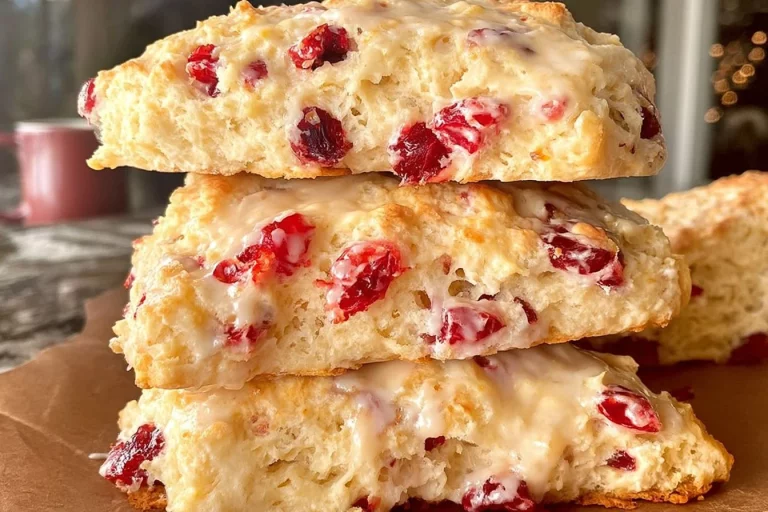 Cranberry Orange Buttermilk Scones on a plate with fresh cranberries and oranges