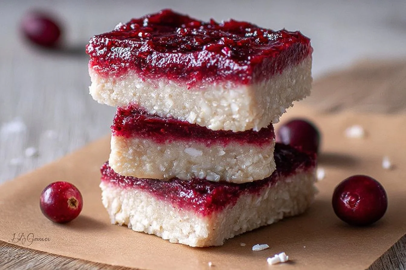 Cranberry Orange Coconut Bars with vibrant colors and a chewy texture