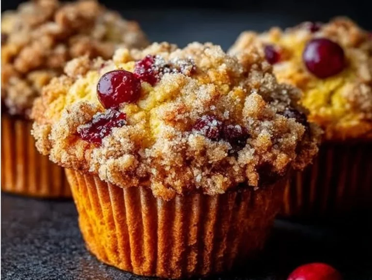 Delicious Cranberry Orange Muffins with Streusel topping ready to enjoy