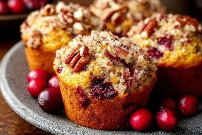 Freshly baked Cranberry, Orange, and Pecan Muffins on a cooling rack