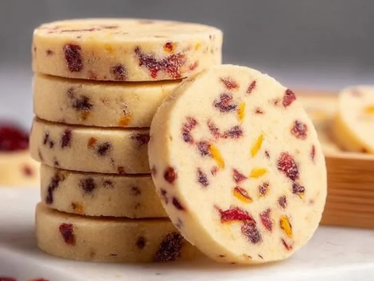 Plate of delicious Cranberry Orange Shortbread cookies with festive decorations