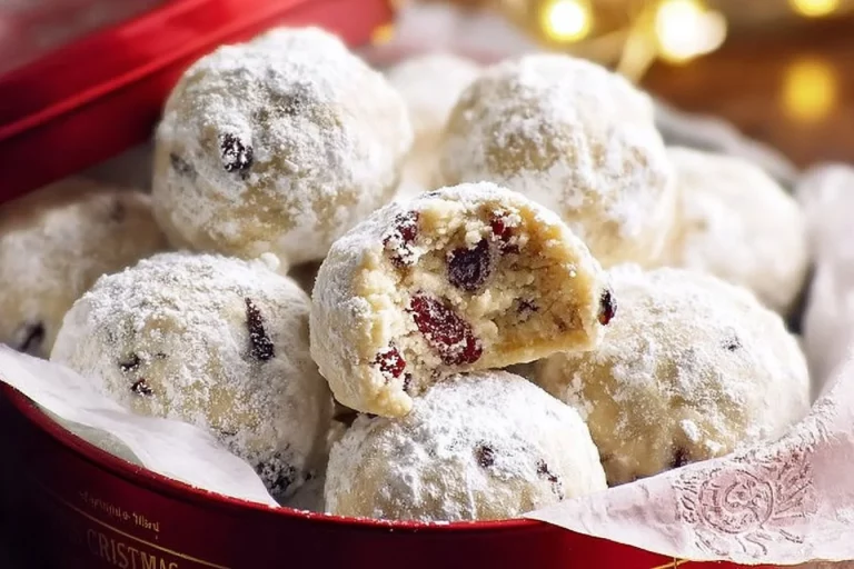 Cranberry Orange Snowball Cookies on a festive holiday plate