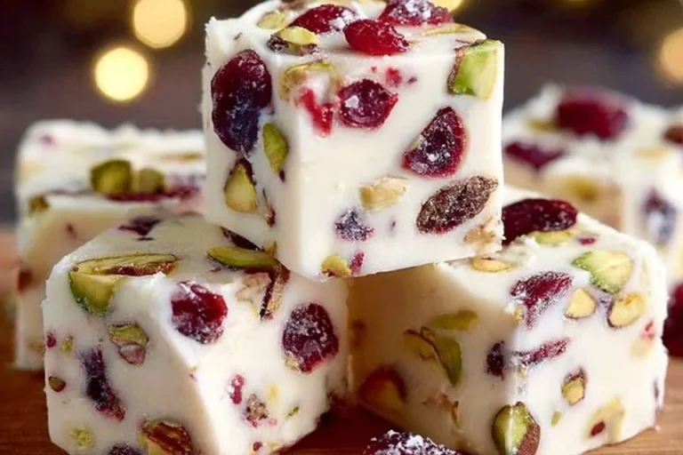 Delicious Cranberry Pistachio Fudge with vibrant colors and rich textures.