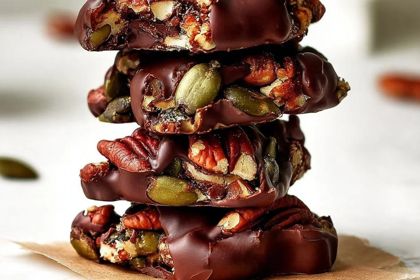 Delicious dark chocolate nut squares served on a plate