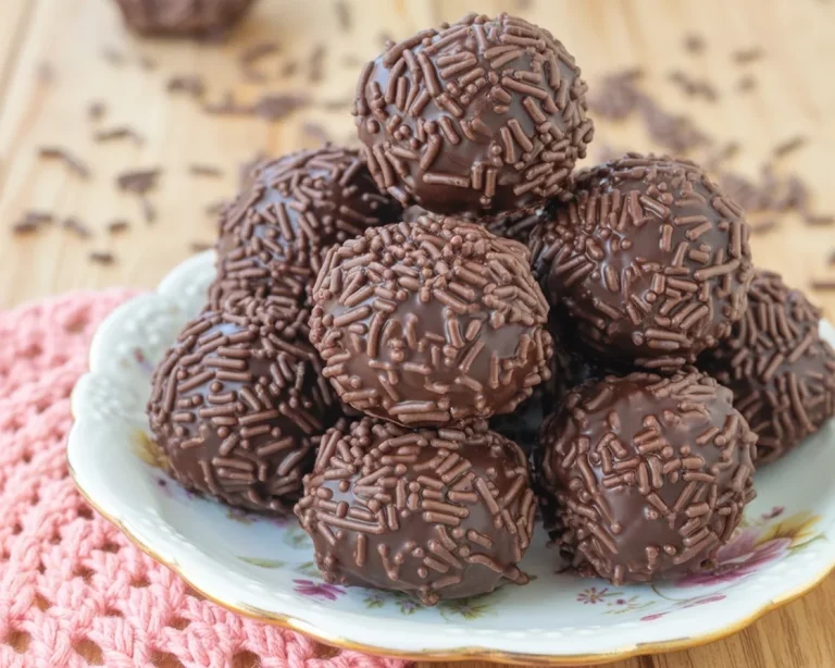 Small Batch Brazilian Brigadeiro Truffle Cake topped with colorful sprinkles.