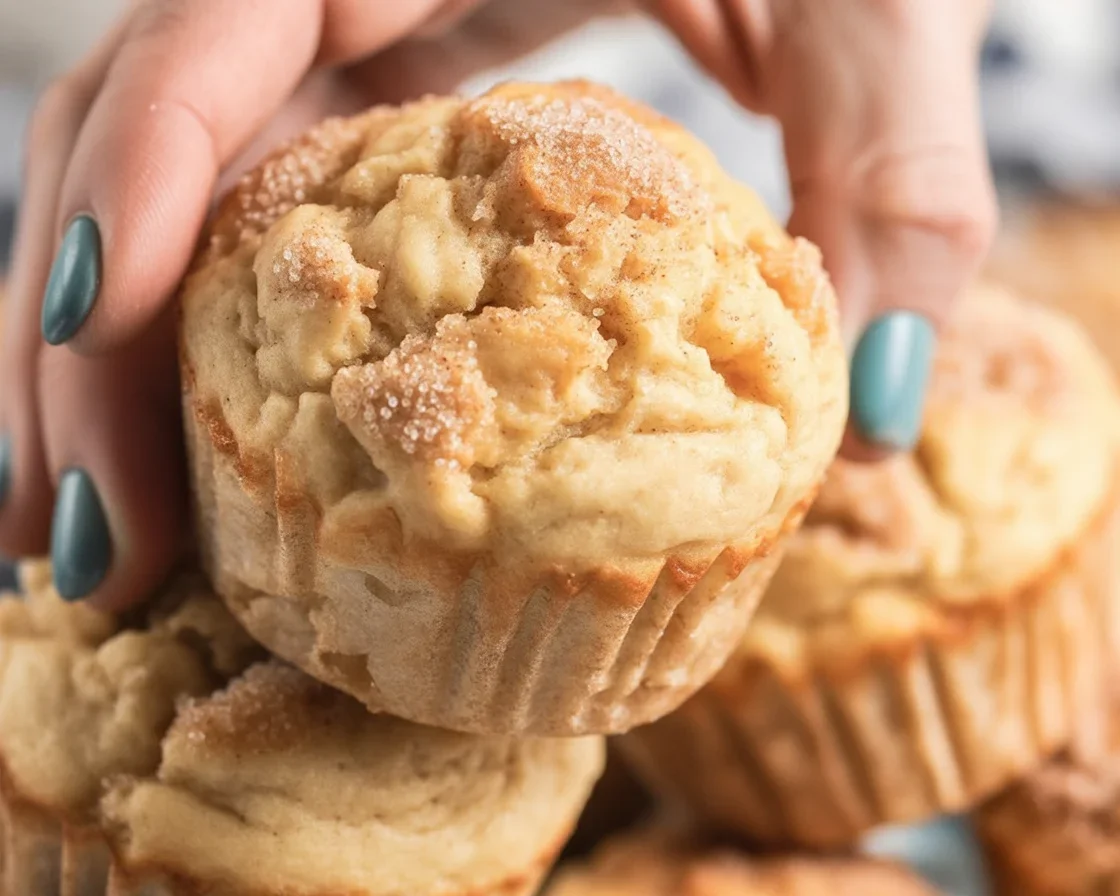Small Batch Cinnamon Sugar Donut Muffins on a plate, sprinkled with cinnamon sugar.