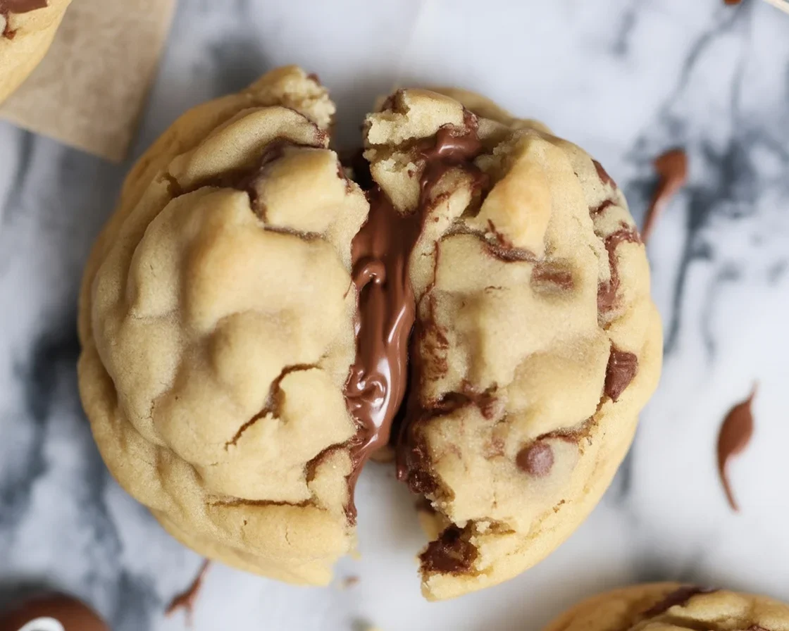 Freshly baked small batch Nutella stuffed cookies with melted chocolate centers