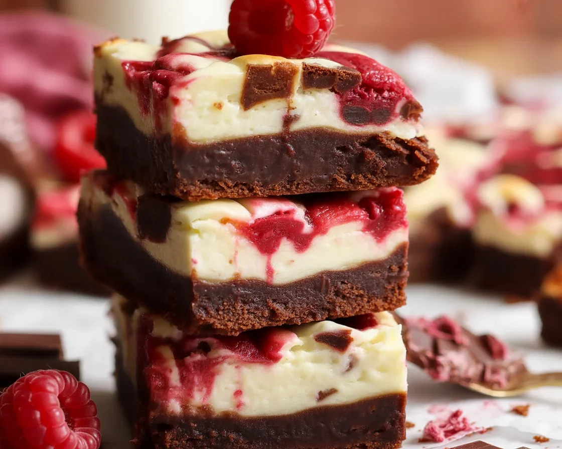 Small Batch Raspberry Cheesecake Swirl Brownies with creamy raspberry filling on top.