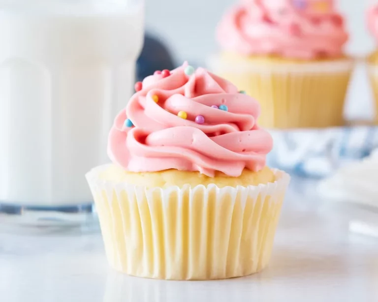 Small batch vanilla cupcakes topped with vanilla buttercream frosting