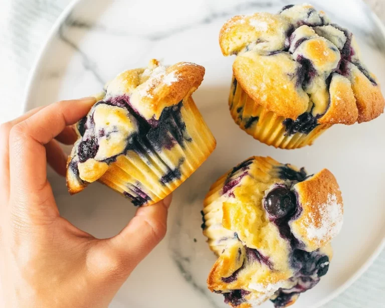 A delicious small batch blueberry muffins recipe yielding 4 moist muffins packed with blueberries.