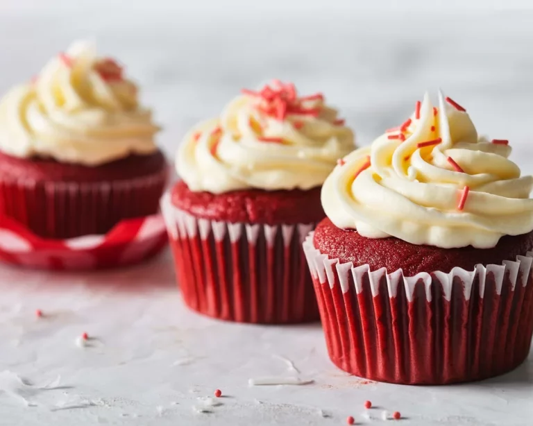 Delicious small batch red velvet cupcakes topped with cream cheese frosting.