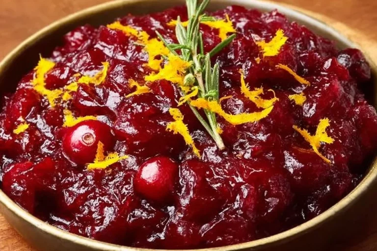 A bowl of vibrant homemade cranberry sauce garnished with orange zest.