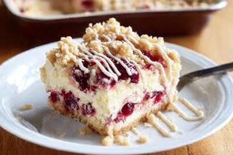 Emile Henry Cranberry Cheesecake Crumble Bars with rich cheesecake and a crumbly topping
