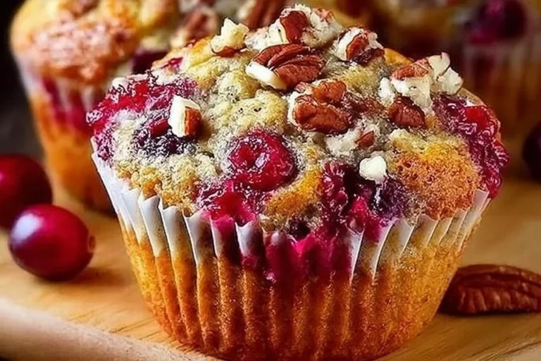 Freshly baked cranberry orange muffins with a golden brown top