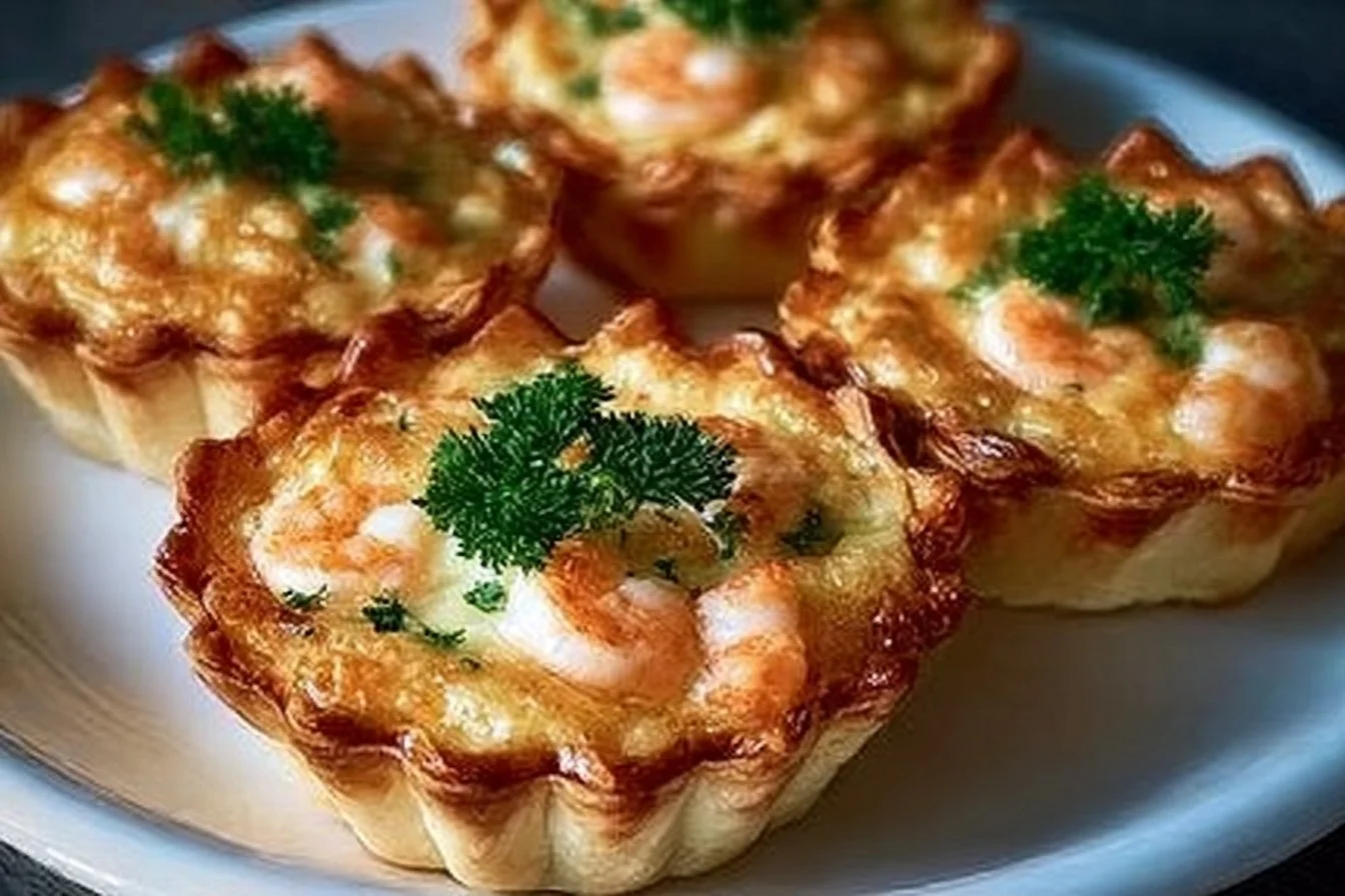 Golden lobster puff pastry cups ready to serve