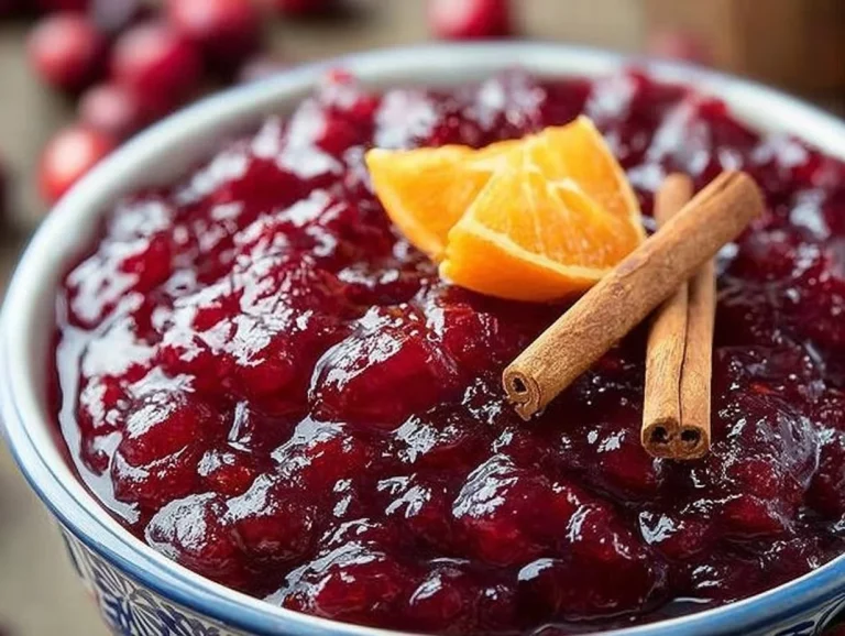 Homemade Christmas cranberry sauce in a festive bowl