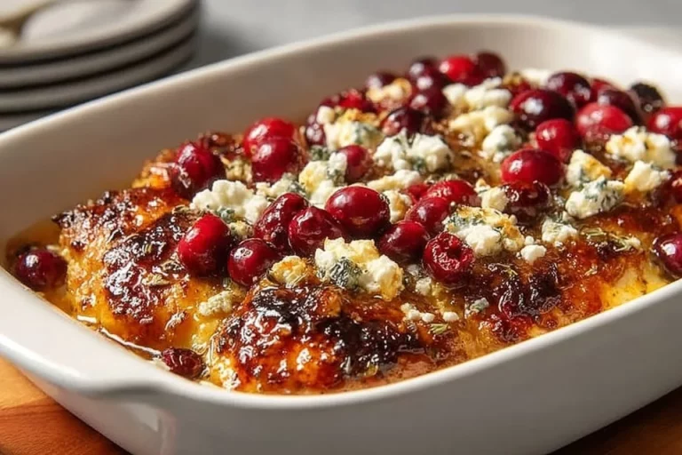 Honey Cranberry Chicken Bake with Feta Cheese served on a plate