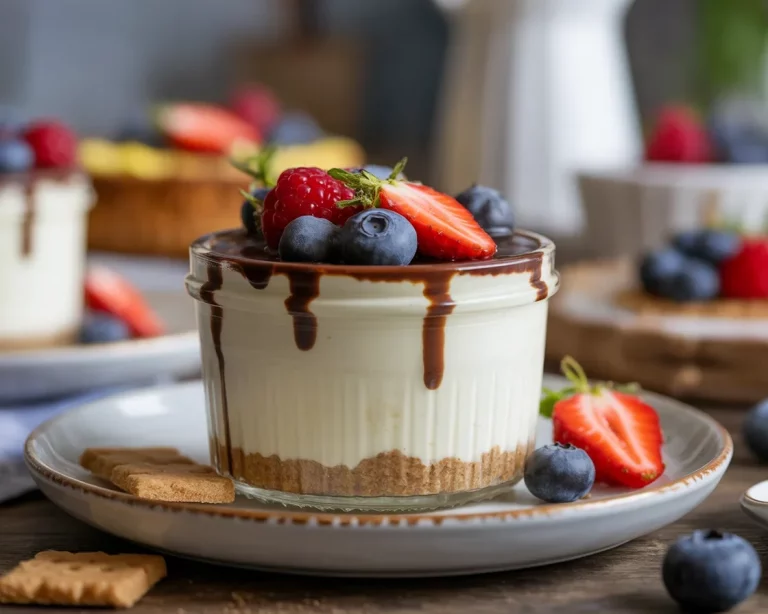 Delicious small batch mini cheesecakes jars with layers of graham cracker crust.