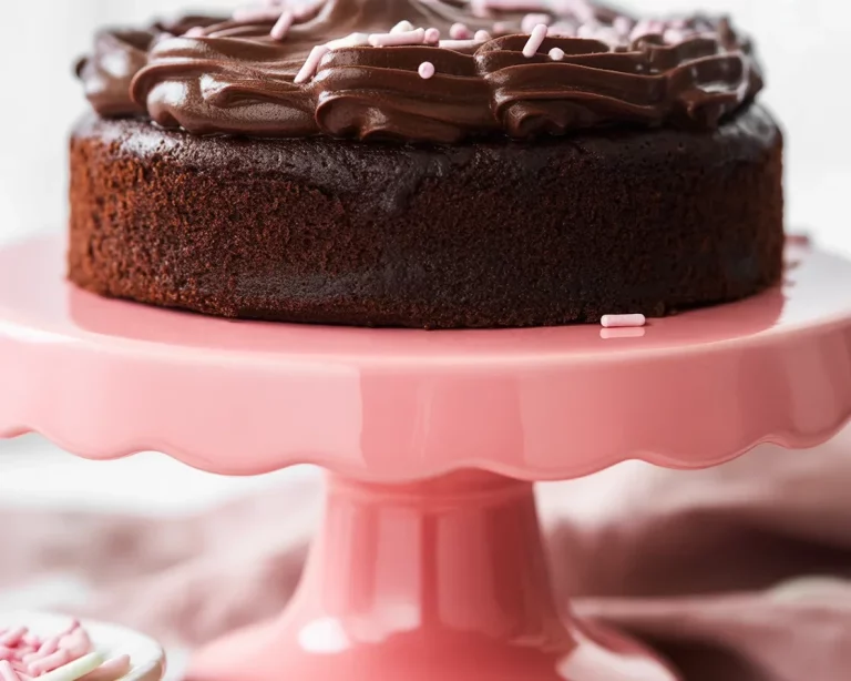 Small batch single layer chocolate cake with rich chocolate ganache topping.