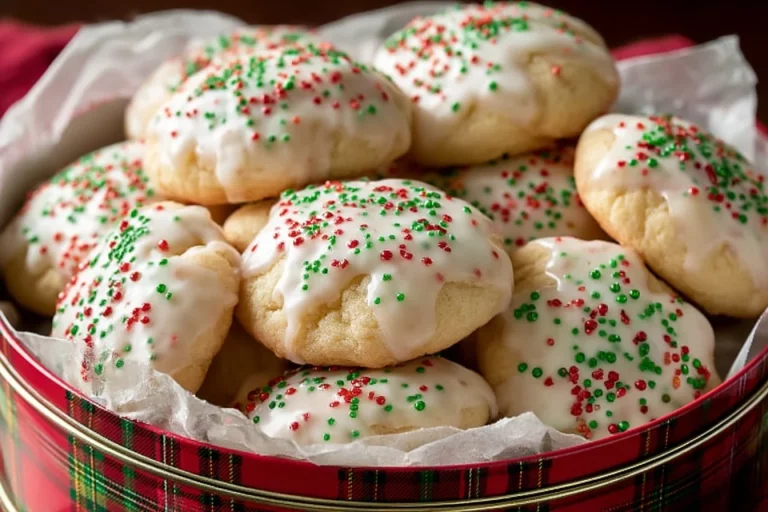 Plate of Italian Ricotta Cookies with a sprinkle of powdered sugar.
