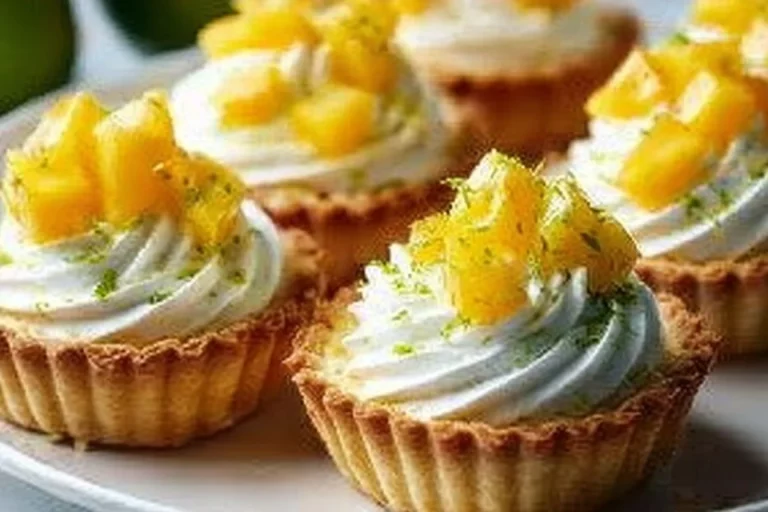 Lime and Mango Puff Pastry Tartlets topped with fresh fruit and cream