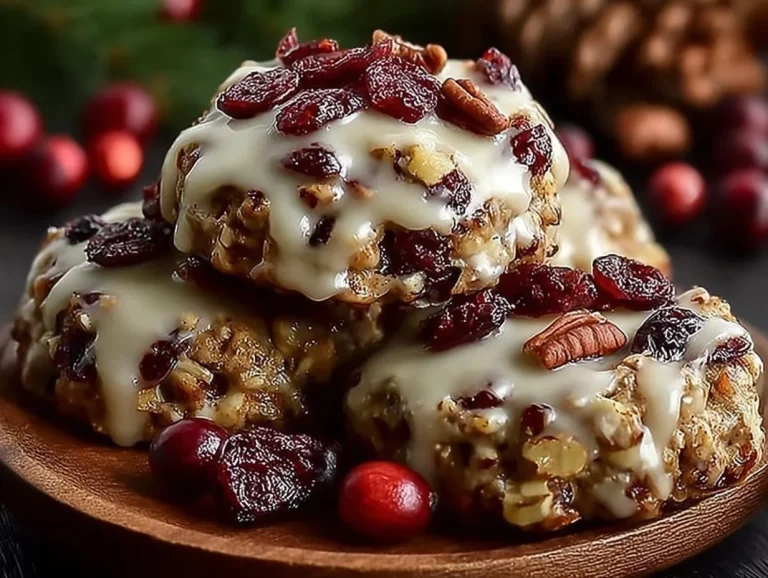 No-bake cranberry pecan praline cookies served on a festive platter