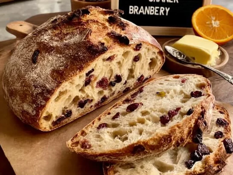 Freshly baked Orange Cranberry Sourdough Bread loaves with a golden crust