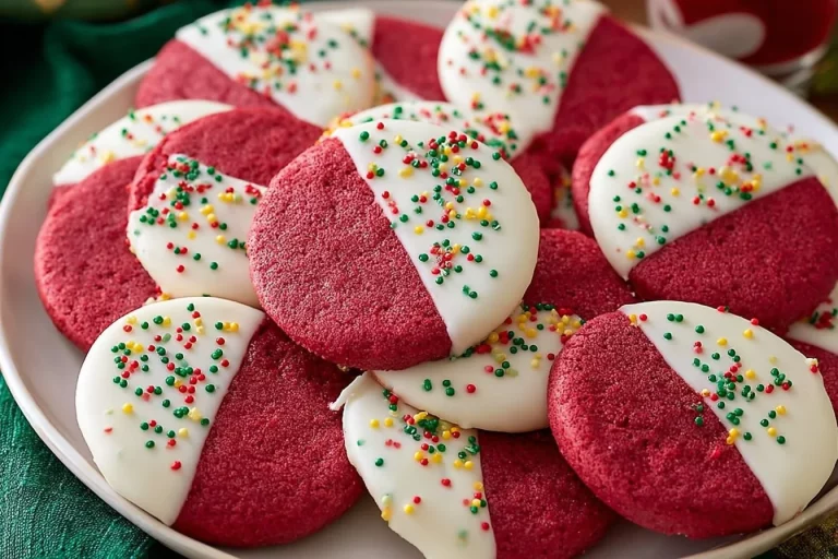 Delicious Red Velvet Shortbread Cookies on a white plate