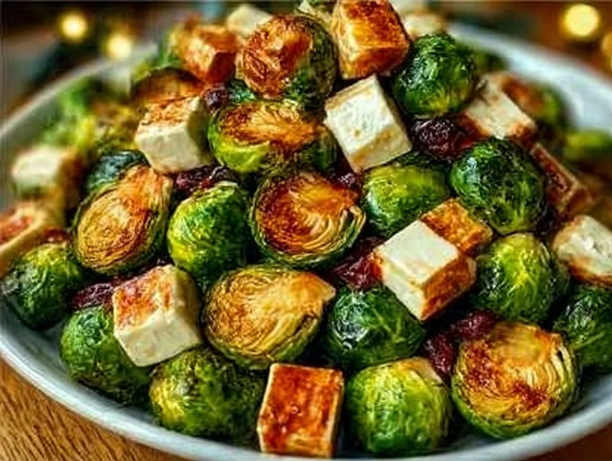 A colorful roasted veggie salad drizzled with cranberry glaze, served in a bowl.