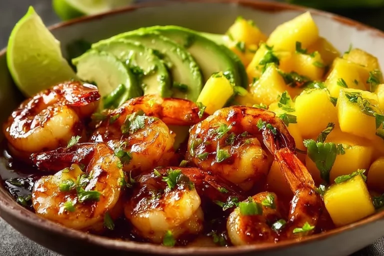 Shrimp and Avocado Bowls with Mango Salsa and Lime-Chili Sauce