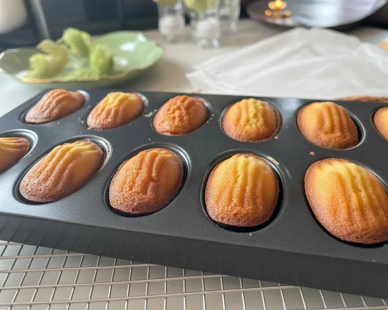 Small Batch Moroccan Orange Blossom Madeleines with a hint of dark chocolate.