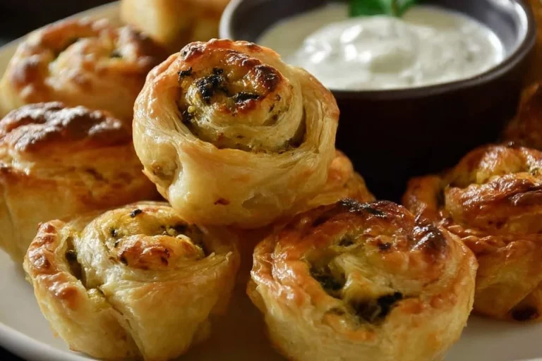 Delicious Spanakopita made with puff pastry, filled with spinach and feta cheese