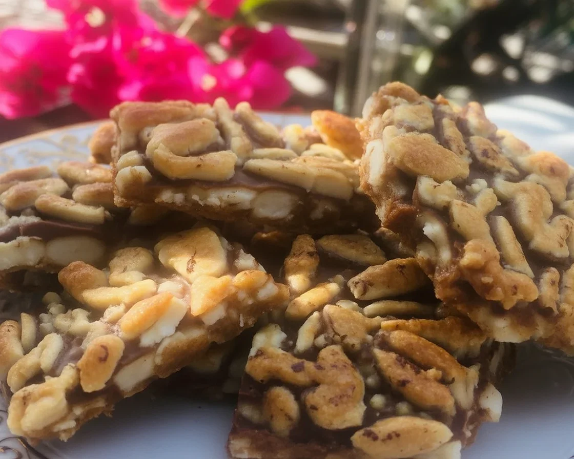 Delicious small batch Almond Joy Coconut Bars with chocolate and almonds on a plate.
