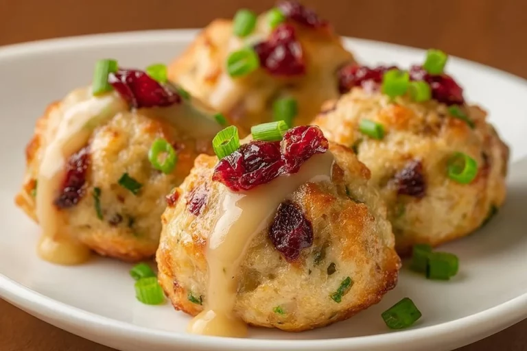 Turkey Cranberry Stuffing Balls served on a festive platter